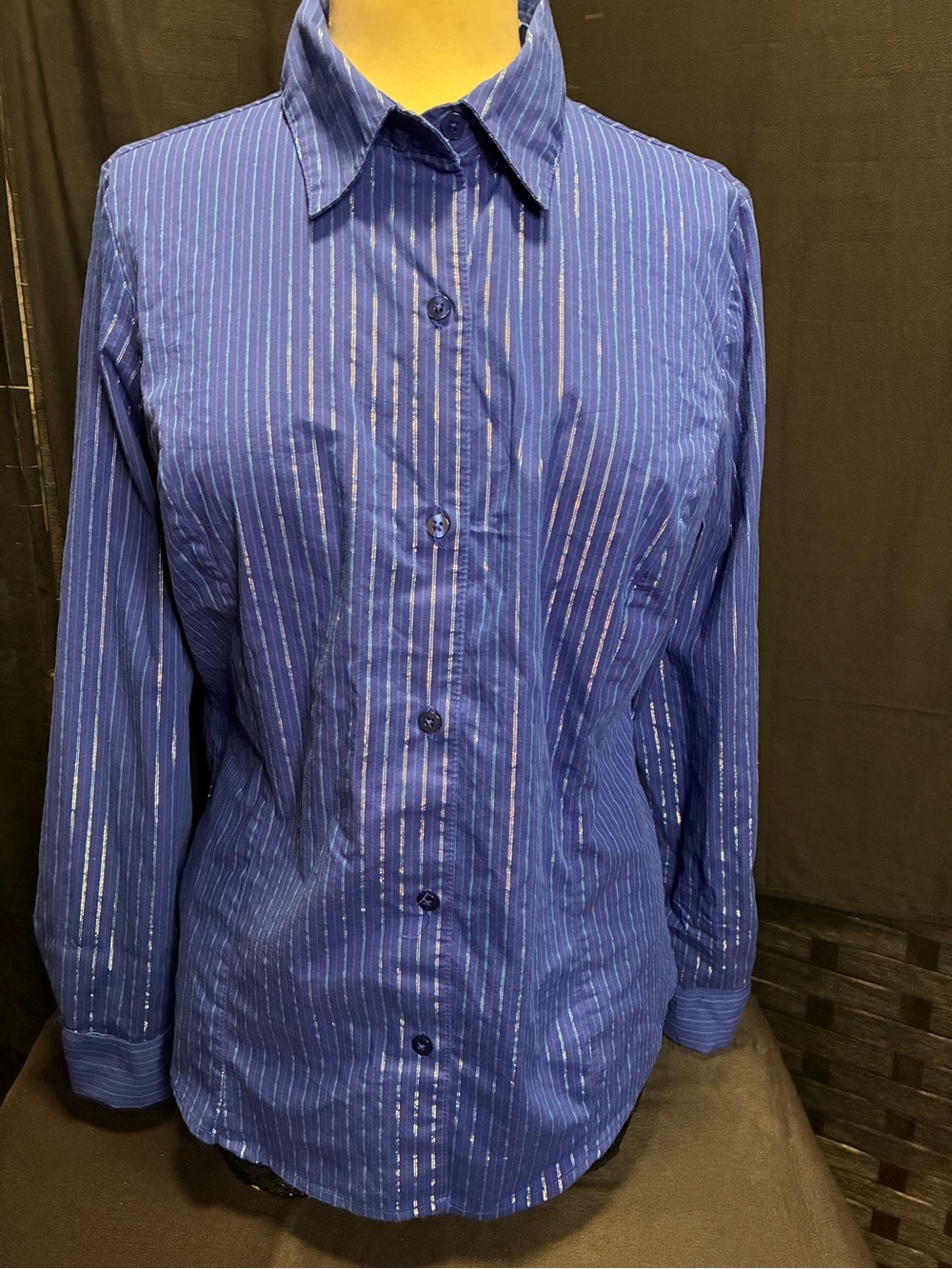 Jaclyn Smith Royal Blue Vertical Stripe Dress Shirt